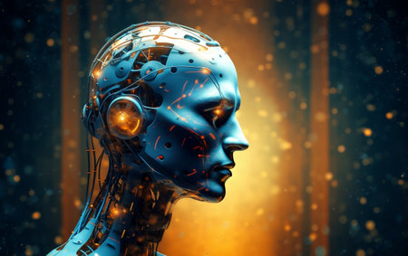 3D rendering of a female robot or cyborg isolated on black backgroundの素材