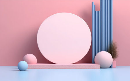 3d rendering of minimal geometric forms. Pink podium for your design. Abstract background.の素材