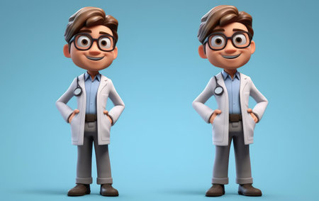 Cartoon character of doctor with stethoscope standing and looking at cameraの素材