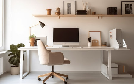 Modern workplace with computer on table in office. Mockup for designの素材