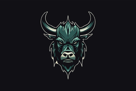 Vector illustration of a buffalo head with horns on a black background.のイラスト素材