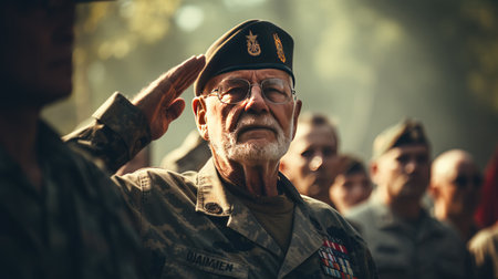 Group of Men in Uniform Saluting Each Otherの素材