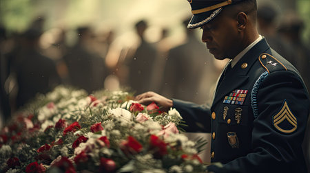 Standing in Front of Group of Uniformed Menの素材