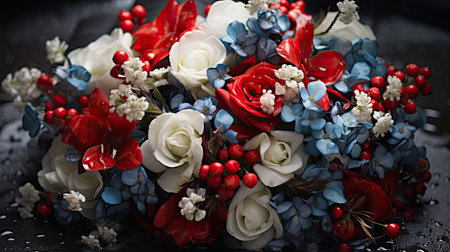 Bouquet of Red, White, and Blue Flowers, Vibrant Patriotic Floral Arrangement for Celebrations and Memorialsの素材