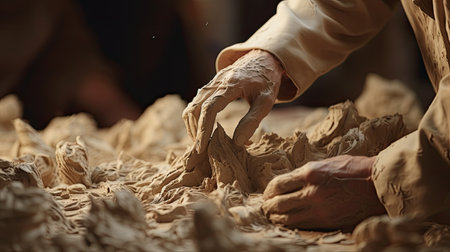 Woman Working on Pottery, Creating a Beautiful Clay Masterpieceの素材