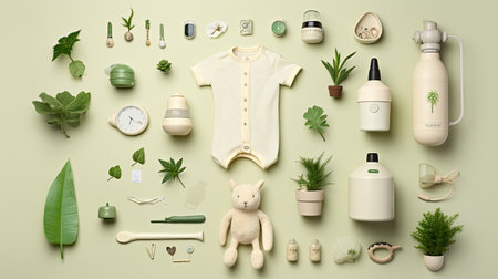 Assorted Clothing and Accessories Arranged on Green Surfaceの素材