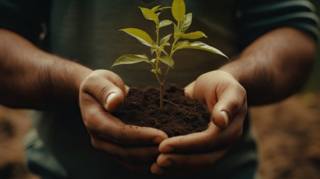 Person Holding Plant in Hands, Environmental Care and Connection With Natureの素材