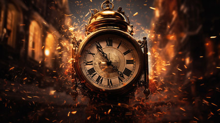 Old Fashioned Alarm Clock Ringing at Midnight in Dark Roomの素材