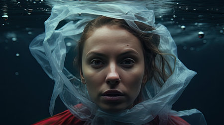 Woman Standing in Front of a Bunch of Water Bottlesの素材