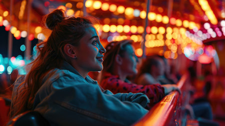 Group of People Riding on a Merry Go Roundの素材
