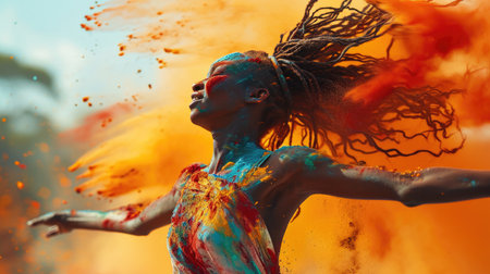 Woman With Dreadlocks Standing in Front of Fireの素材
