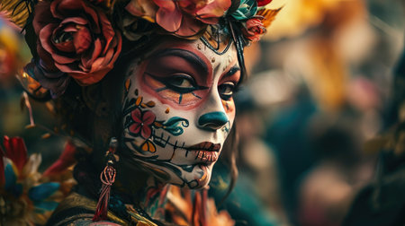 Woman With Tattoos on Face and Neck, Bold Self-Expression Photoの素材