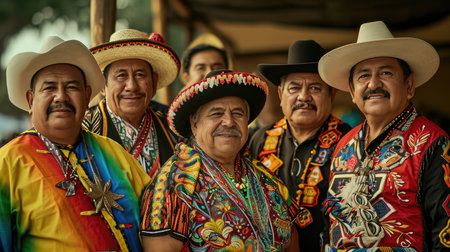 Group of Men and Women Wearing Hats and Scarves in Outdoor Settingの素材