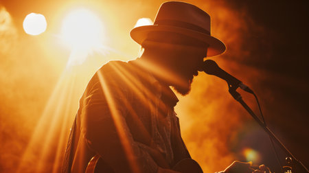 Man Playing Guitar With Hat and Glassesの素材
