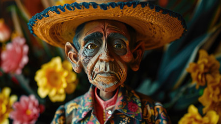 Statue of a Man Wearing a Red Hatの素材