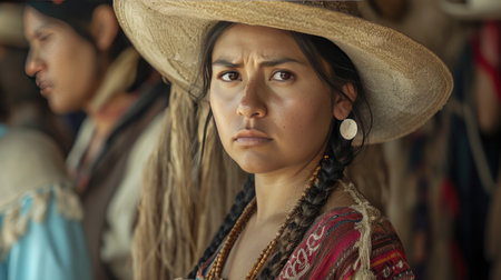 Woman Wearing Headdress With People in Backgroundの素材