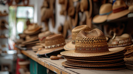 Hat Resting on Wooden Table, Classic Accessory on a Natural Surfaceの素材