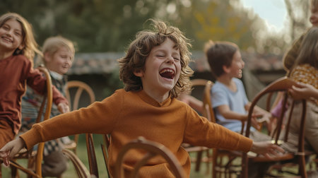 Little Girl Laughing Sitting in Chairの素材