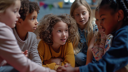Group of Young Children Sitting Together in Front of Cameraの素材