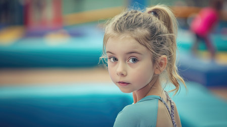 Joyful Little Girl Raises Arms in Pink Shirtの素材
