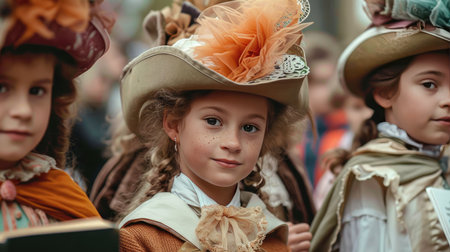 Group of Children Standing Together in a Row at a Parkの素材