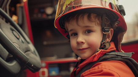 Group of Children Wearing Firefighter Gearの素材