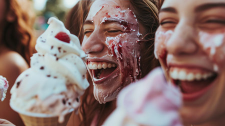 Group of Young Children Enjoying Ice Cream Togetherの素材