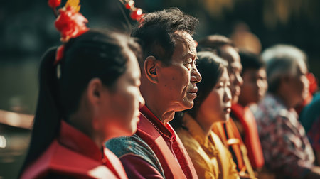 Group of People Sitting on Top of a Boatの素材