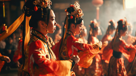 Group of Lanterns Floating on Water, Illuminating the Night With Magical Glowの素材