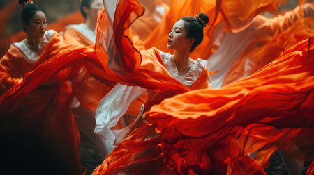 Group of Women Dressed in Red Dancingの素材