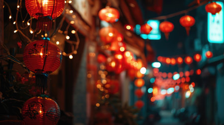 Cluster of Red Lanterns Hanging From a Tree - Festive and Vibrant Outdoor Decorの素材