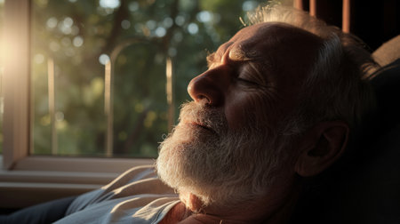 Elderly Man With White Beard Seated in Chairの素材