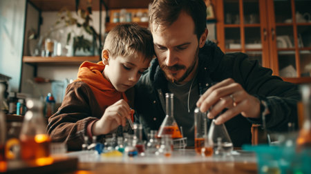 Man and Boy Observing a Beakle in Fascination and Curiosityの素材