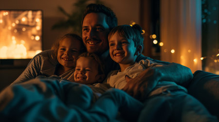 Group of People Sitting on Top of a Couchの素材