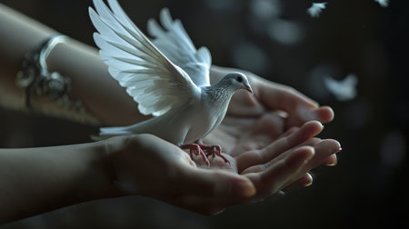 Two People Creating Heart Shape With Hands, Gesture of Love and Unityの素材