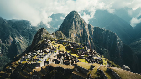 Aerial View of Ancient City Machchulan, Timeless Remnants of a Bygone Eraの素材
