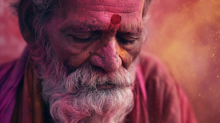 Elderly Man Wearing Orange Turban With White Hair and Beardの素材