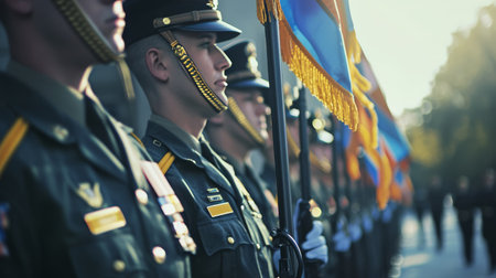 Group of Military Men Standing Together in Formationの素材