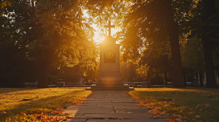 Statue in Park Surrounded by Trees, Tranquil Art Amidst Natureの素材