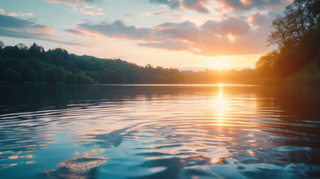 Serenity, Sunset Over a Peaceful Body of Waterの素材