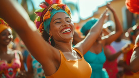 Woman in Yellow Top Dancing Joyfully to Musicの素材