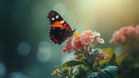 Black Butterfly Perched on Flower, Nature Photographyの素材