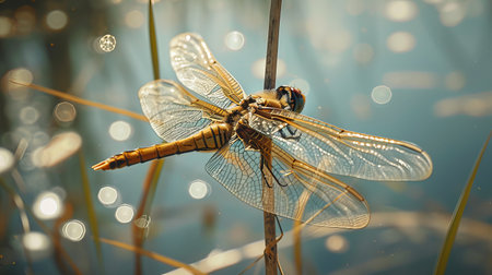 Close-Up of Dragonfly Sitting on Plantの素材