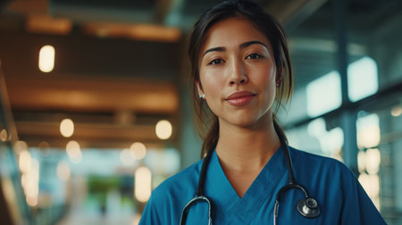 Woman in Scrubs and Stethoscope Taking Care of Patientsの素材