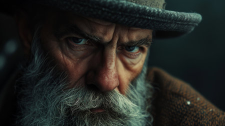 Elderly Man With Long Beard and Hat in a Traditional Outfitの素材