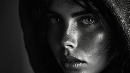Close-up Portrait of a Person With Blue Eyesの素材