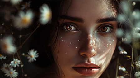 This photo captures the detailed and striking blue eyes of a woman in a close-up shot.の素材