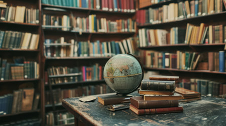 An Open Book on a Table in a Library, A Symbol of Knowledge and Learningの素材