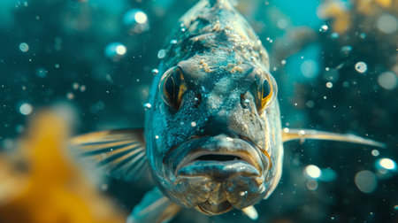 Close Up of Fish in Water, Detailed View of Aquatic Creature in Its Natural Habitatの素材