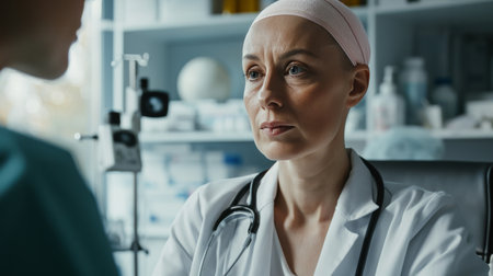Woman Wearing Glasses and White Coat in Professional Attireの素材